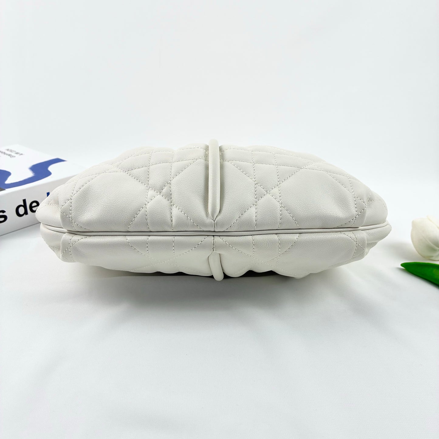Dior Medium DiorDream Hobo Bag, White Quilted Cannage Suede, Gold Metal Handle Hardware