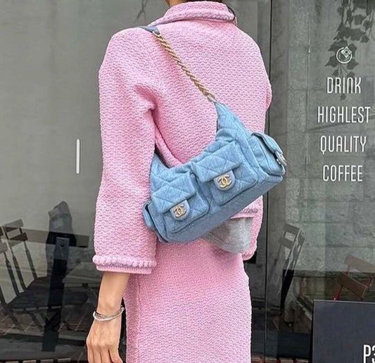 Chanel Hobo Shoulder Bag, 25C Cruise Collection, Blue Denim Fabric, Gold-tone Metal Hardware
