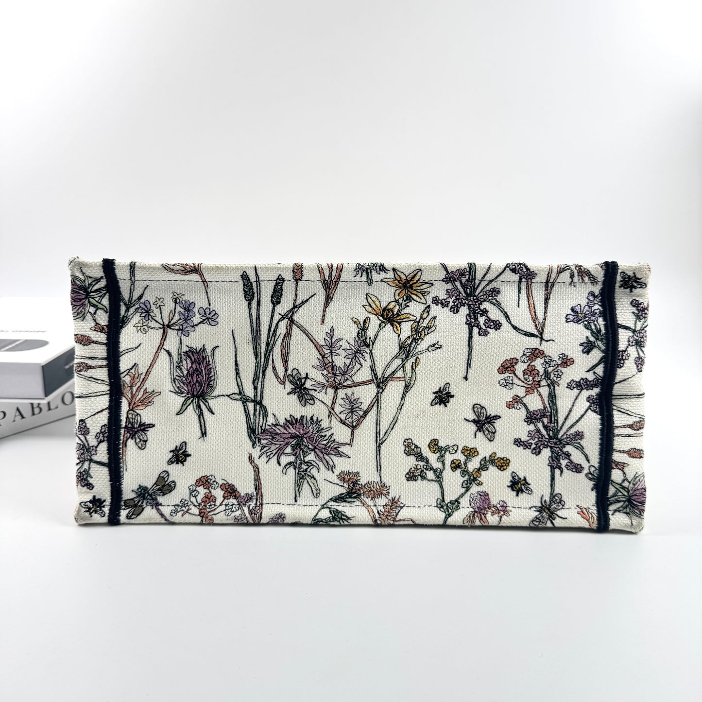 Dior Medium Book Tote Bag, Wildflower Dragonfly Embroidery Canvas