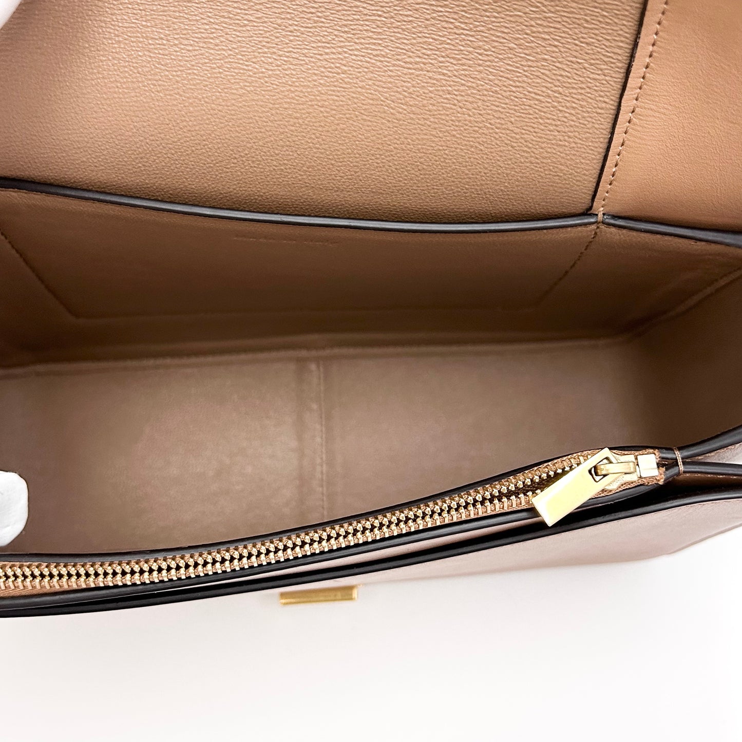 Celine Frame Shoulder Bag, Brown & White Smooth Calfskin, Gold-tone Clasp Hardware with Wide Leather Strap
