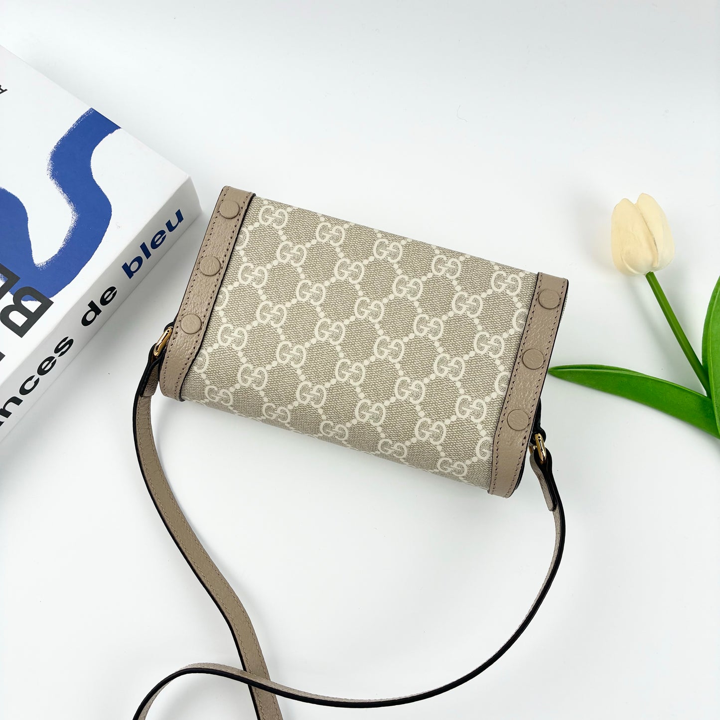 Gucci Horsebit 1955 Mini Crossbody Bag in GG Supreme Canvas and Leather Trim