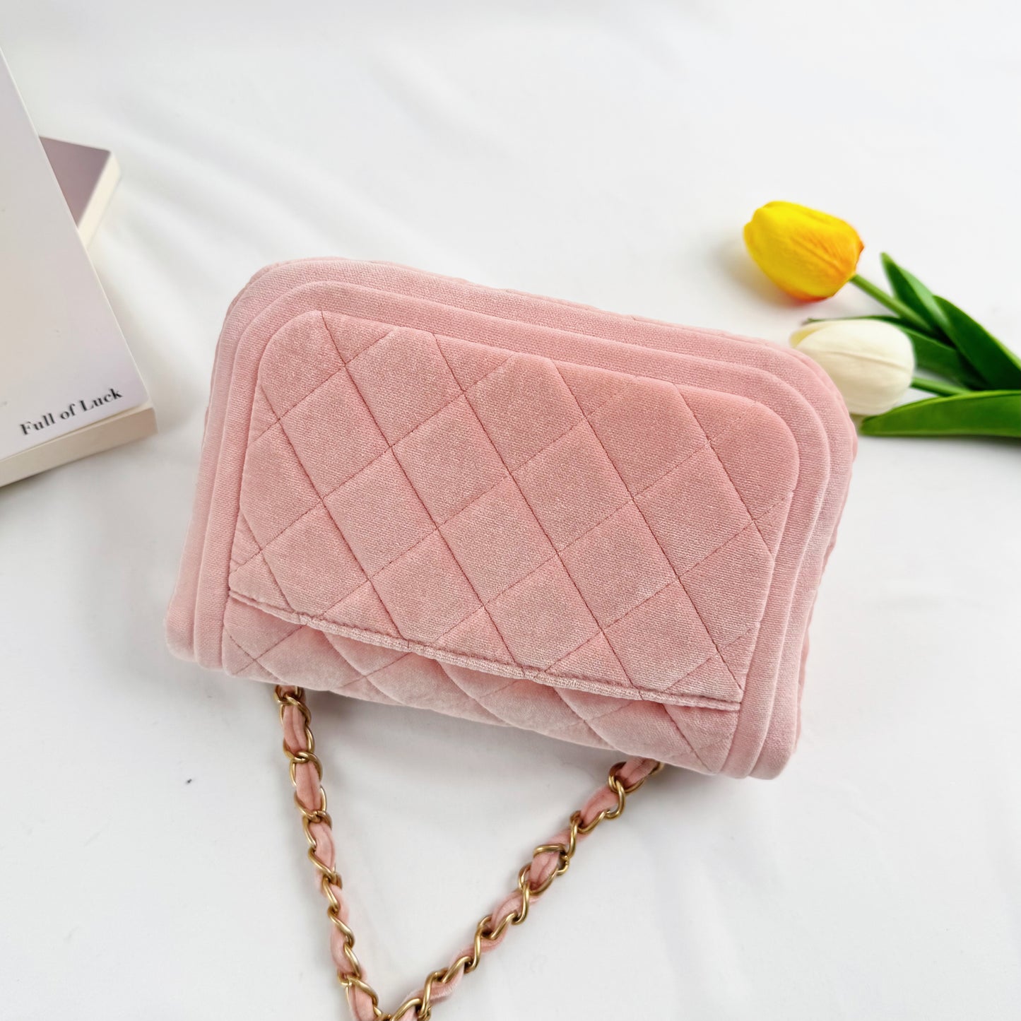 Chanel Classic Flap Bag, 22C Cruise Collection, Light Pink Velvet, Gold-tone Metal Hardware