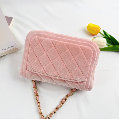 Chanel Classic Flap Bag, 22C Cruise Collection, Light Pink Velvet, Gold-tone Metal Hardware