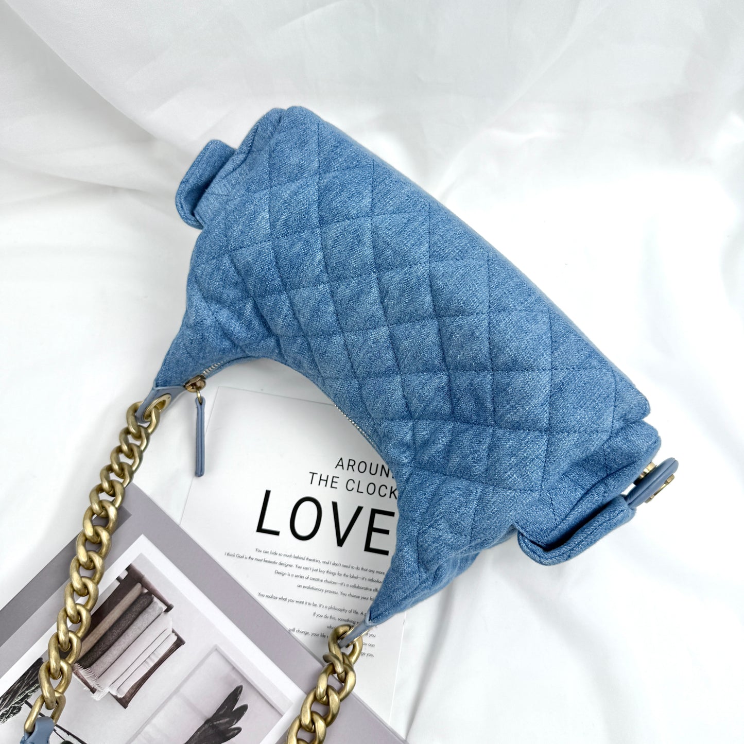 Chanel Hobo Shoulder Bag, 25C Cruise Collection, Blue Denim Fabric, Gold-tone Metal Hardware