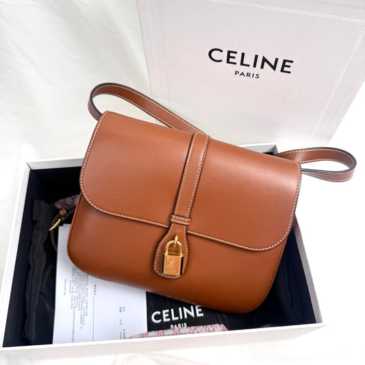 Celine Medium Tabou Shoulder Bag in Brown Smooth Calfskin, Gold Padlock Hardware