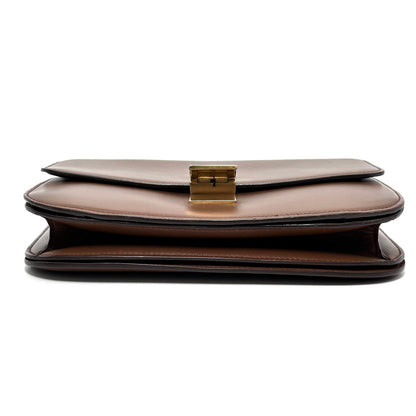 Celine Medium Classic Box Flap Bag, Brown Smooth Calfskin, Gold-tone Clasp Hardware, Detachable Shoulder Strap