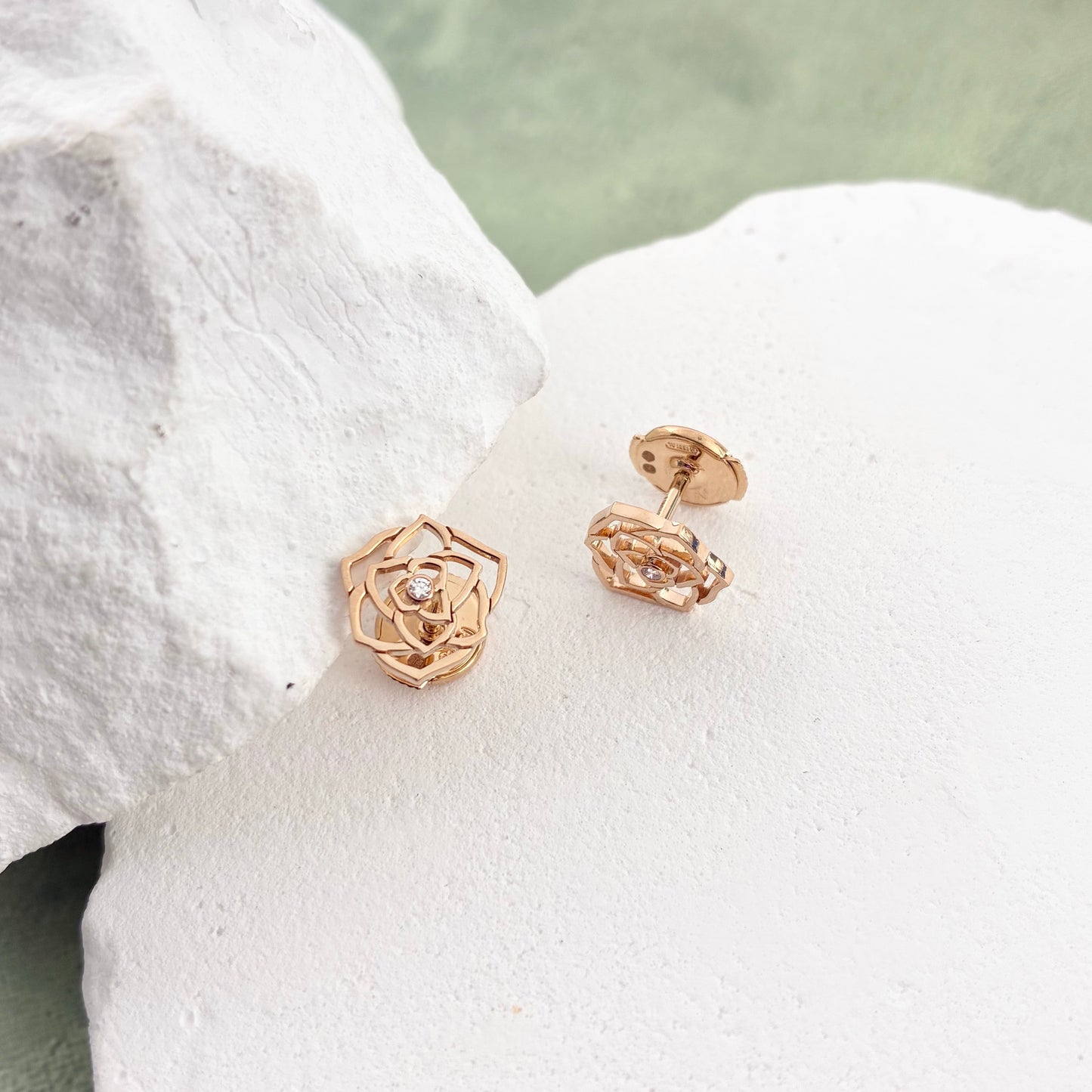Piaget Rose 18K Rose Gold Openwork Single Diamond Stud Earrings