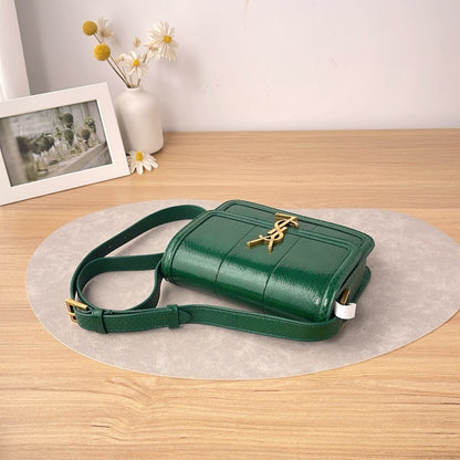 YSL Medium Solferino Shoulder Bag, Green Lizard Embossed Calfskin, Antique Gold-tone YSL Logo Hardware
