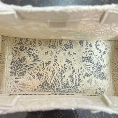 Dior Medium Book Tote, Limited Edition White Butterfly Embroidery Raffia & Canvas Tote Bag