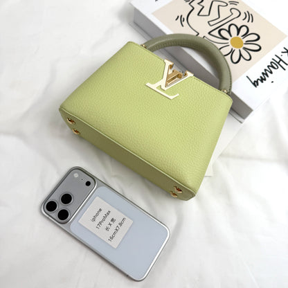 Louis Vuitton Mini Capucines, Light Green Taurillon Leather, Gold-tone LV Turnlock Hardware