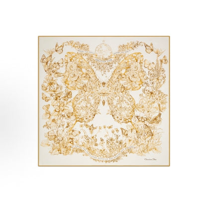 Dior Christmas Limited Edition Toile de Jouy Butterfly Square Silk Scarf, White & Gold, 2023 Holiday Collection