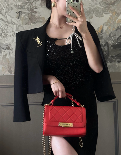Chanel Trendy CC Top Handle Flap Bag, Red Caviar Leather, Gold-Tone Hardware