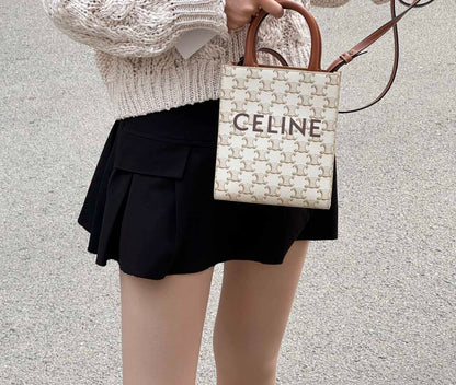 Celine Mini Vertical Cabas Tote in Triomphe Canvas & Calfskin