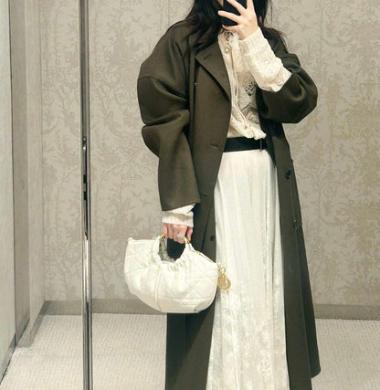 Dior Medium DiorDream Hobo Bag, White Quilted Cannage Suede, Gold Metal Handle Hardware