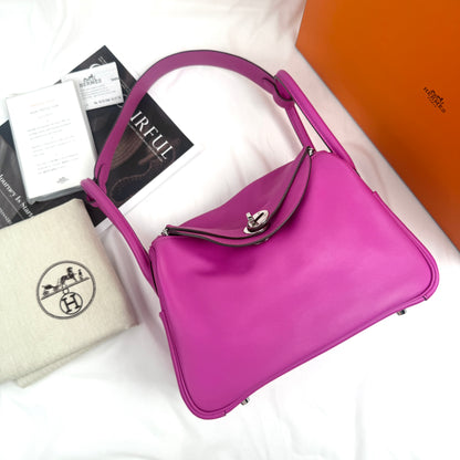 Hermès Lindy 26 in Rose Pourpre Swift Leather, Palladium Hardware, C Stamp