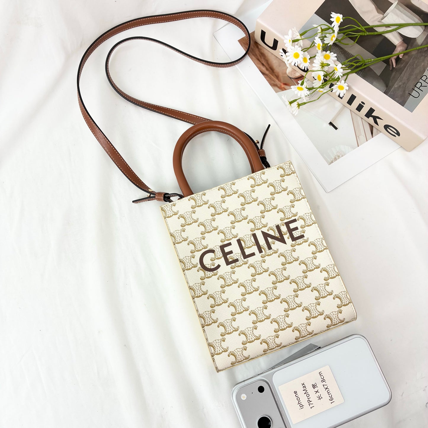 Celine Mini Vertical Cabas Tote in Triomphe Canvas & Calfskin