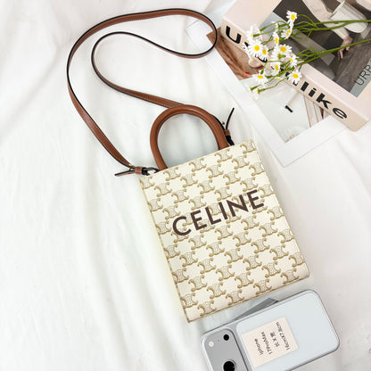 Celine Mini Vertical Cabas Tote in Triomphe Canvas & Calfskin