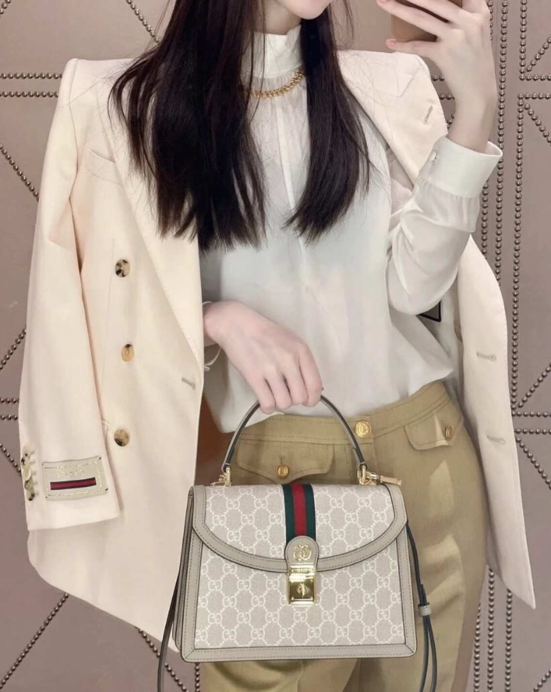 Gucci Ophidia Small Satchel Bag, GG Supreme Canvas with Web Stripe & Leather Trim