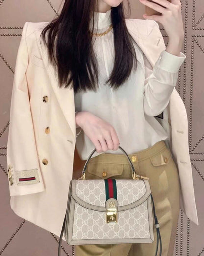 Gucci Ophidia Small Satchel Bag, GG Supreme Canvas with Web Stripe & Leather Trim
