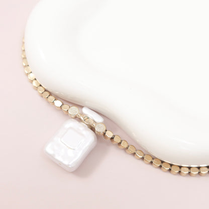 Chanel Perfume Bottle Pendant Necklace, Crystal & Imitation Pearl, Gold-tone Metal Setting