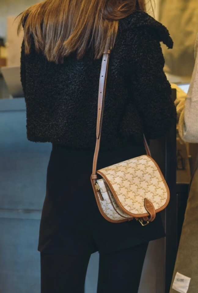 Celine Medium Folco Saddle Crossbody Bag（White Triomphe）