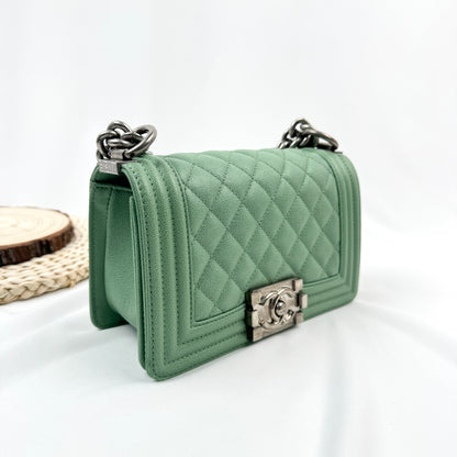 Chanel Small Boy Handbag, 23P Collection, Mint Green Caviar Calfskin, Ruthenium Silver Hardware
