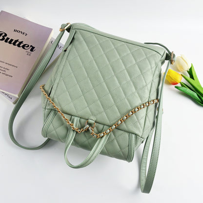 CHANEL CC Filigree Quilted Caviar Leather Drawstring Backpack（Light Green, Gold-Tone Hardware）