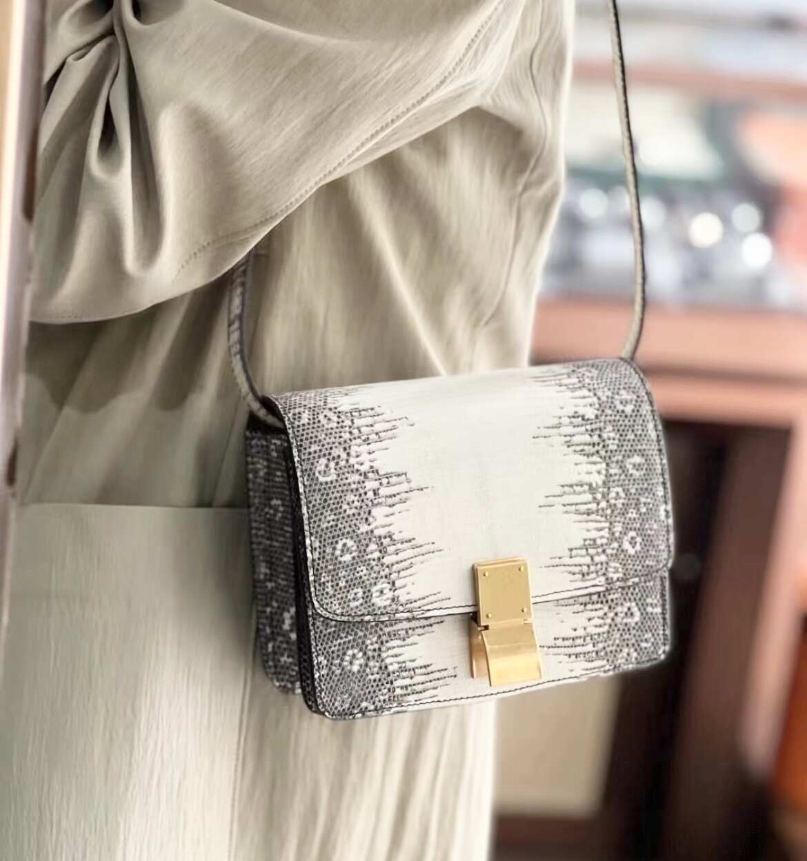 Celine Small Classic Box Flap Bag in Lizard Skin with Gold-Tone Hardware