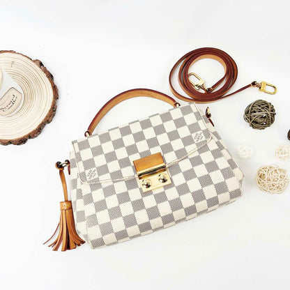 Louis Vuitton Croisette, Damier Azur Canvas, Natural Cowhide Trim with Tassel, Gold-tone Hardware
