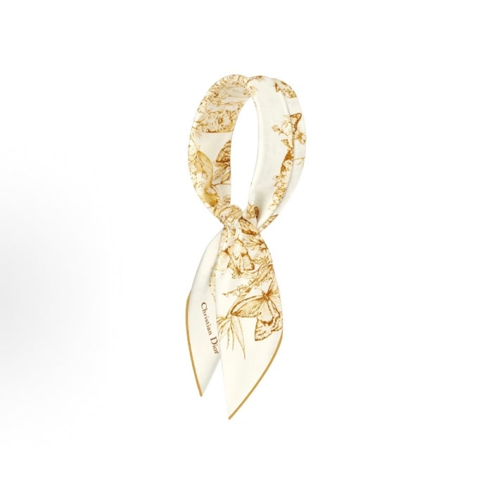 Dior Christmas Limited Edition Toile de Jouy Butterfly Square Silk Scarf, White & Gold, 2023 Holiday Collection