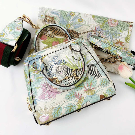 Gucci Mini Horsebit 1955 Top Handle Bag, Tiger Limited Edition Printed Calfskin, Gold-tone Hardware