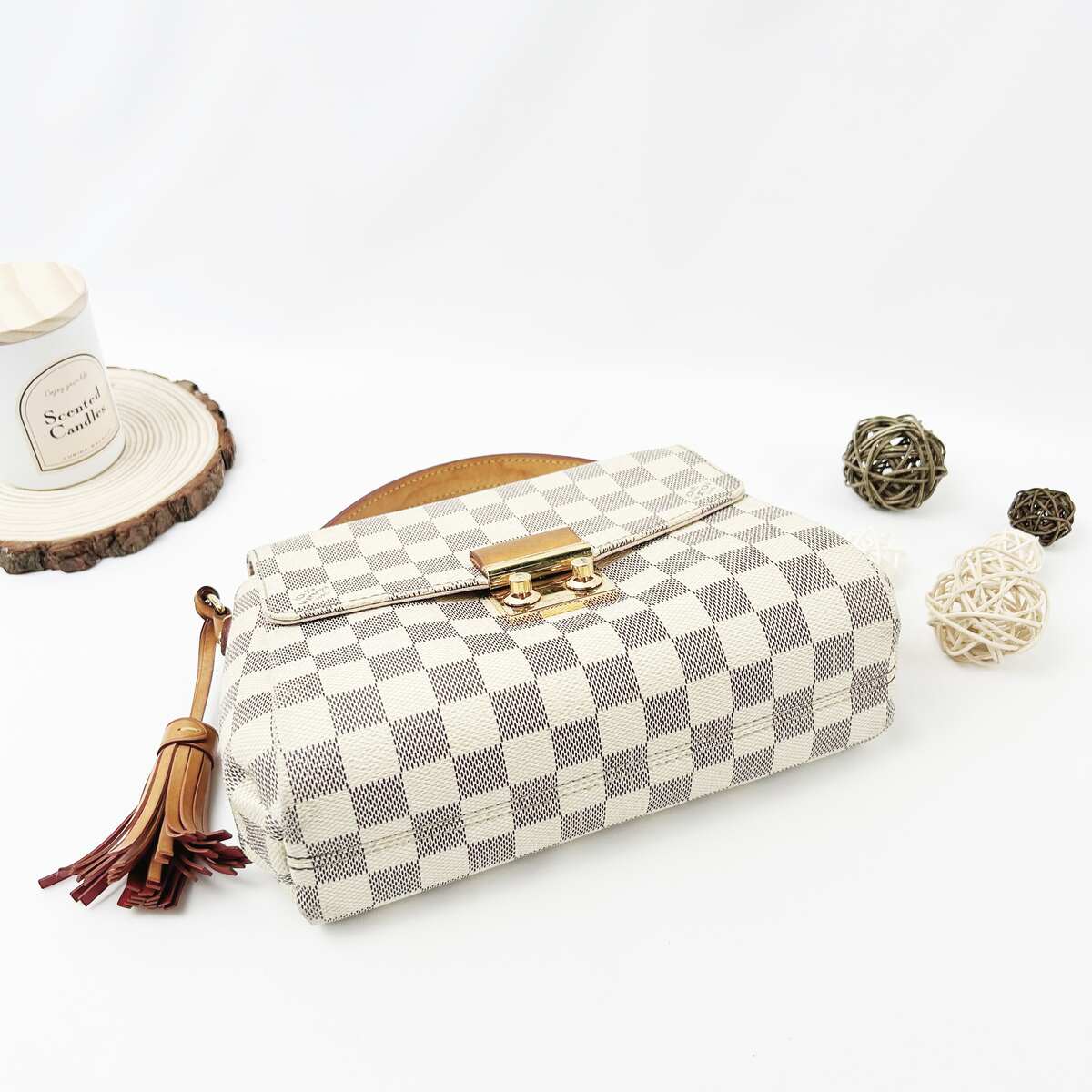 Louis Vuitton Croisette, Damier Azur Canvas, Natural Cowhide Trim with Tassel, Gold-tone Hardware