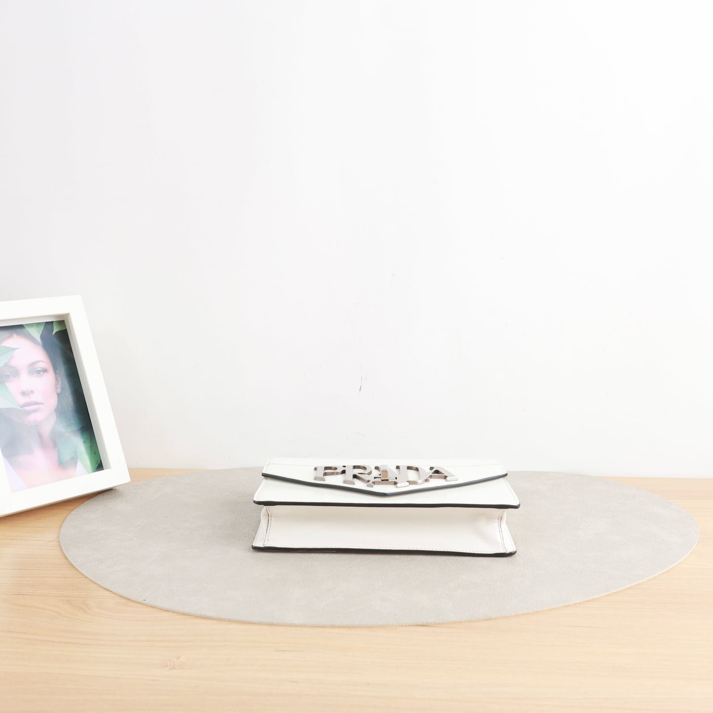 Prada Envelope Chain Shoulder Bag, White Smooth Calfskin, Large Metallic Gothic Logo Hardware