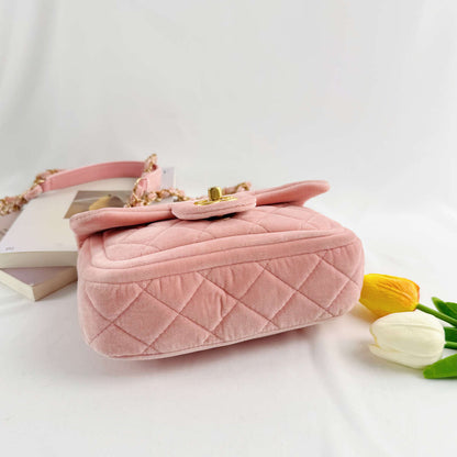 Chanel Classic Flap Bag, 22C Cruise Collection, Light Pink Velvet, Gold-tone Metal Hardware