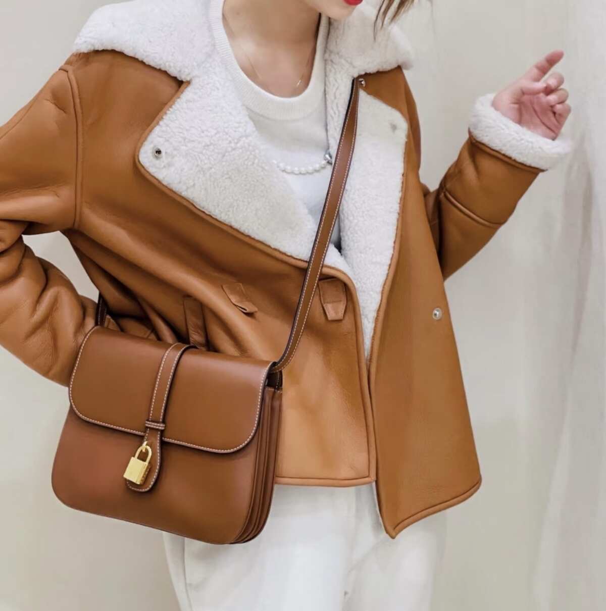 Celine Medium Tabou Shoulder Bag in Brown Smooth Calfskin, Gold Padlock Hardware