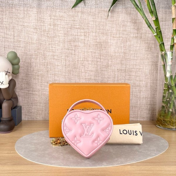 Louis Vuitton Pop My Heart Pink Quilted Leather Heart Mini Crossbody Bag, Gold-tone Chain Strap, Valentine Limited Edition