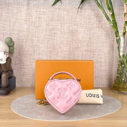Louis Vuitton Pop My Heart Pink Quilted Leather Heart Mini Crossbody Bag, Gold-tone Chain Strap, Valentine Limited Edition