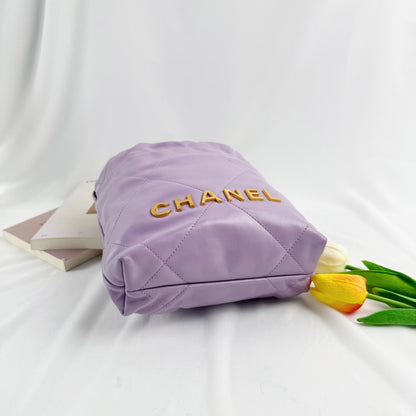 Chanel Mini 22 Handbag, 24P Cruise Collection, Lavender Shiny Lambskin, Gold-tone Metal Hardware