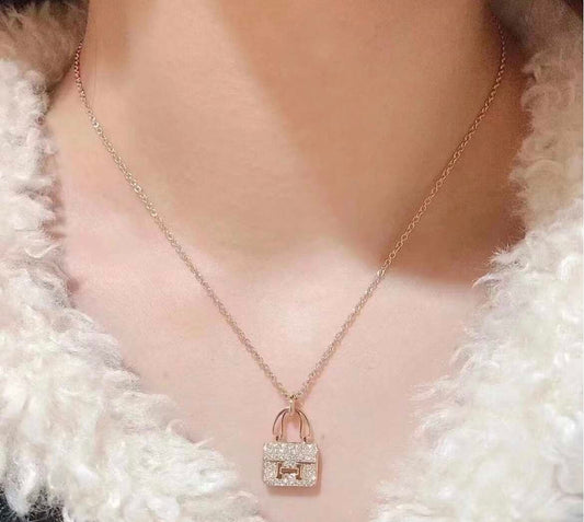 Hermès Amulette Constance Pendant Necklace, 18K Rose Gold Full Pave Diamond Setting