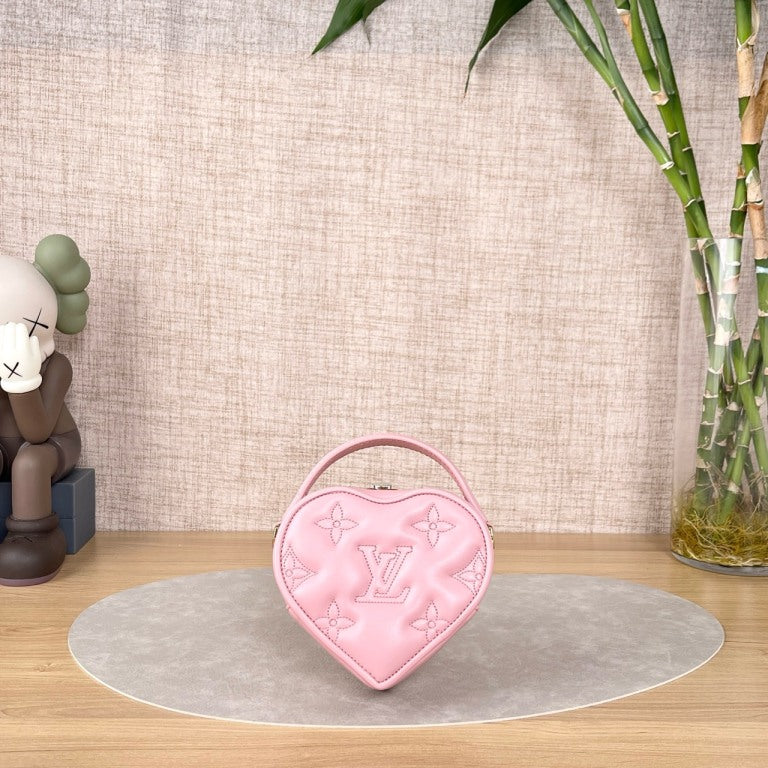 Louis Vuitton Pop My Heart Pink Quilted Leather Heart Mini Crossbody Bag, Gold-tone Chain Strap, Valentine Limited Edition