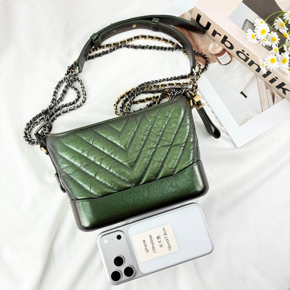 Chanel Small Gabrielle Hobo Bag, Metallic Dark Green Distressed Calfskin, Mixed Gold & Ruthenium Hardware