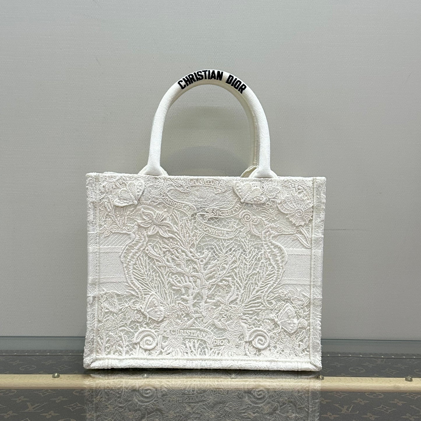 Dior Medium Book Tote, Limited Edition White Butterfly Embroidery Raffia & Canvas Tote Bag