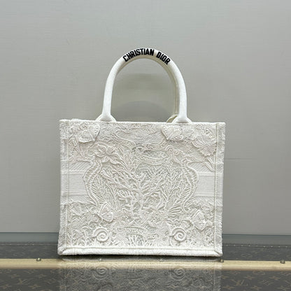 Dior Medium Book Tote, Limited Edition White Butterfly Embroidery Raffia & Canvas Tote Bag