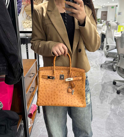 Hermès Birkin 30 in Jaune Ostrich Leather, Palladium Hardware, K Stamp