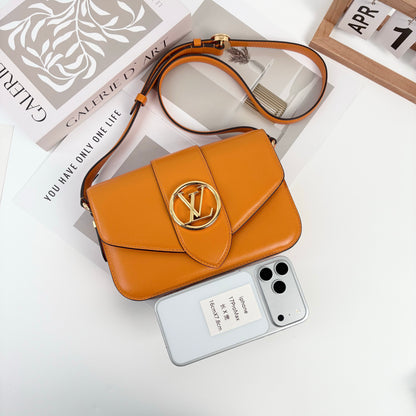 Louis Vuitton Pont 9 Small Crossbody Bag in Orange Smooth Calfskin, Gold-Tone LV Circle Hardware