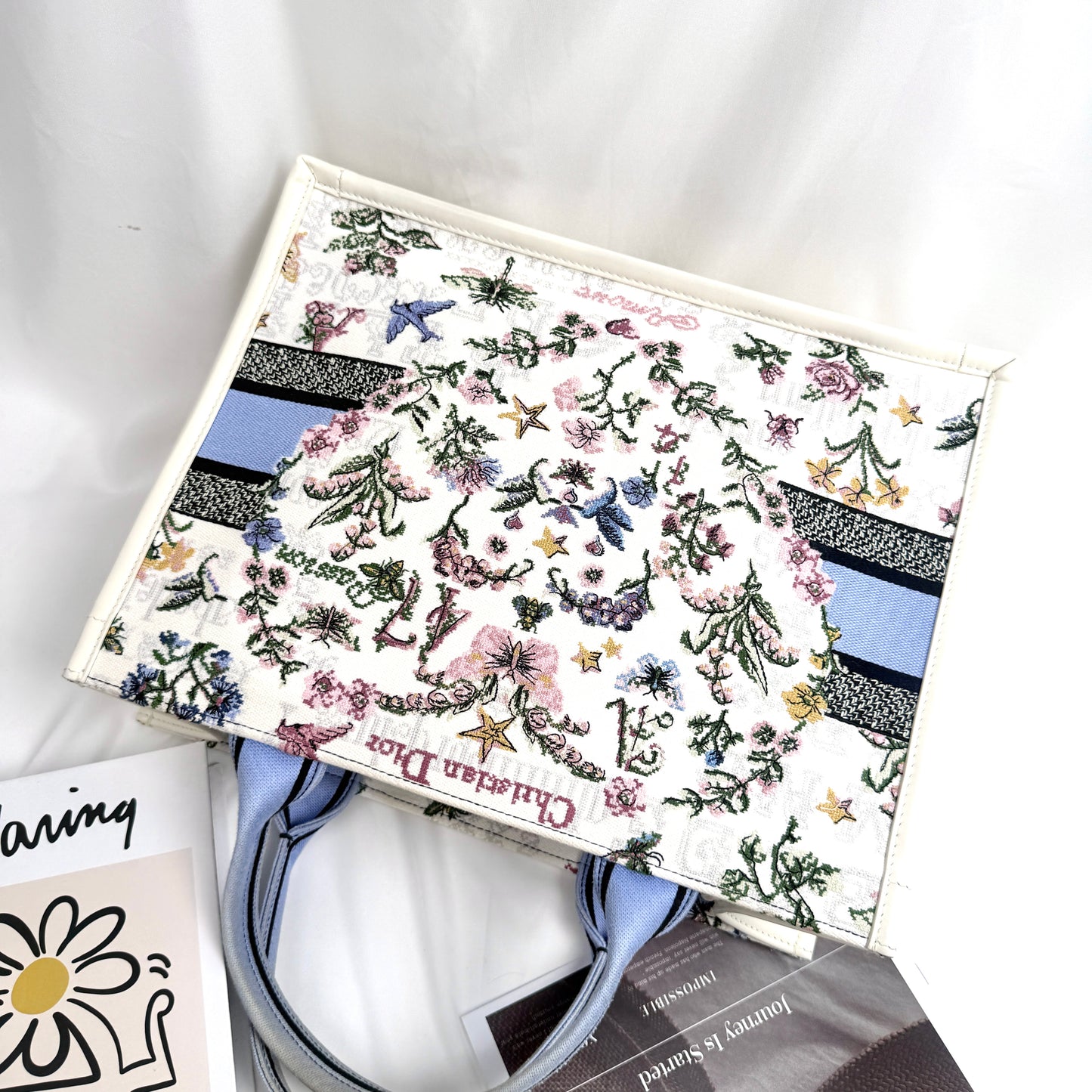 Dior Medium Book Tote, Multicolor Floral Embroidery Jacquard Canvas