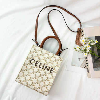 Celine Mini Vertical Cabas Tote in Triomphe Canvas & Calfskin