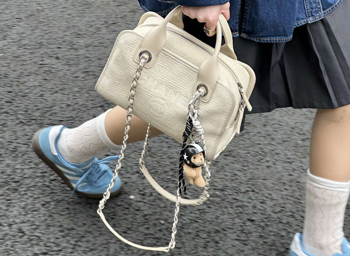 Chanel Small Deauville Shopping Bag, 22C Collection, White Mixed Fiber Canvas, Silver-tone Metal Chain Hardware