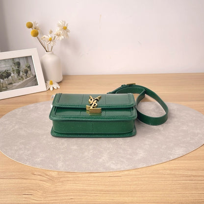 YSL Medium Solferino Shoulder Bag, Green Lizard Embossed Calfskin, Antique Gold-tone YSL Logo Hardware