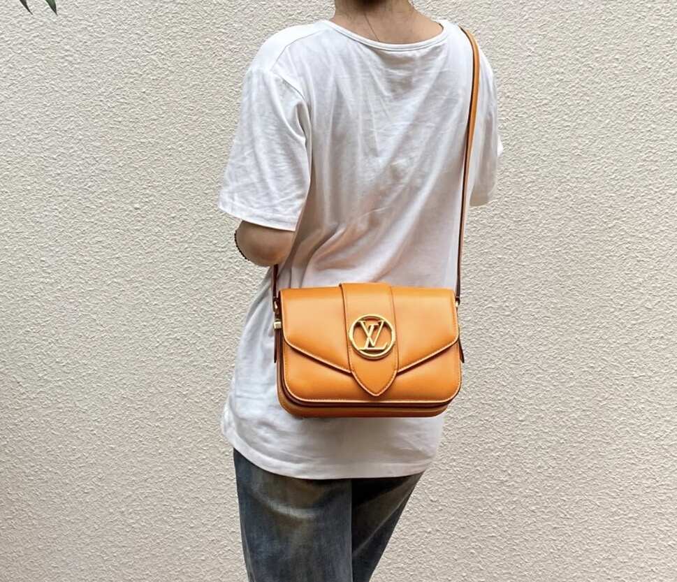 Louis Vuitton Pont 9 Small Crossbody Bag in Orange Smooth Calfskin, Gold-Tone LV Circle Hardware